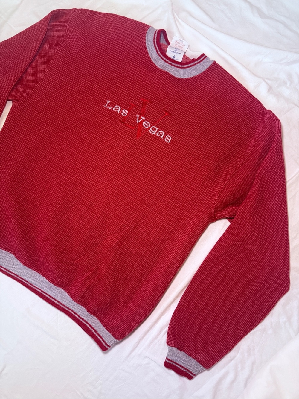 Jerzees Red Crewneck Sweater with Gray Trim